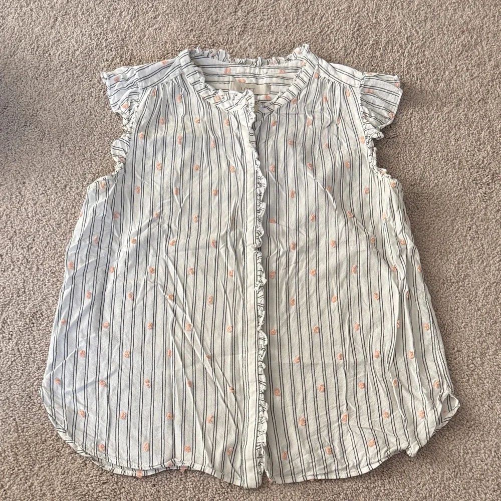 LOFT Striped Ruffle Button-Front Blouse - Picture 1 of 1